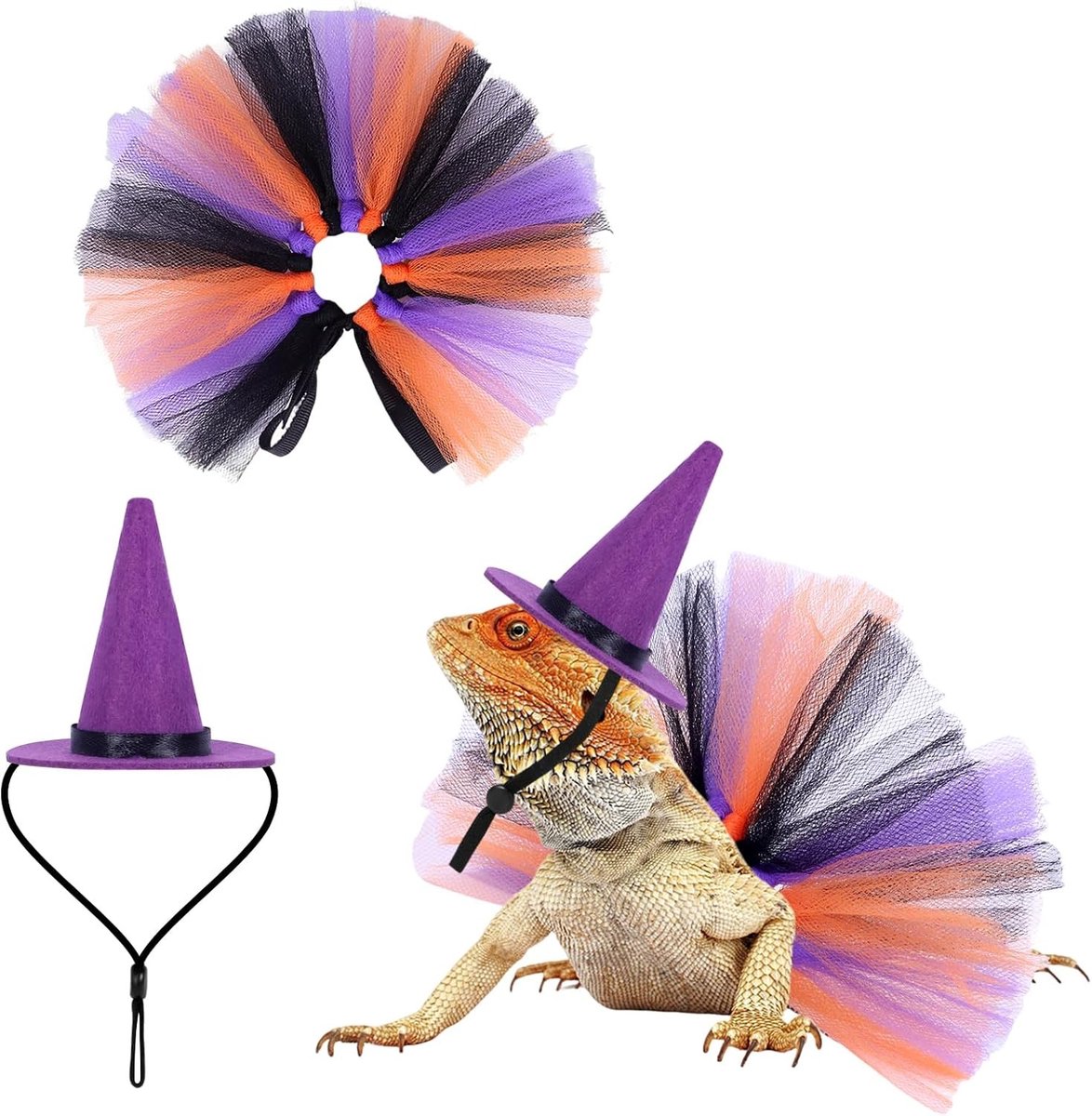 Verstelbare Hoed en Tutu Rok Set voor Kleine Huisdieren - Kostuum voor Bearded Dragon, Cavia's, Konijnen en Fretten voor Feestdagen en Halloween (Paars)