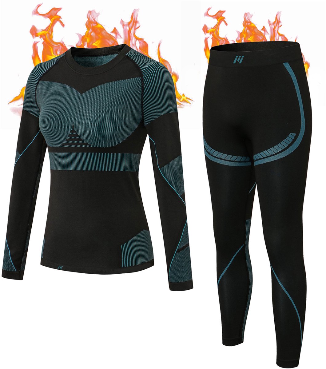 MEETYOO Thermo-ondergoed voor dames, binnenfleece set, functioneel ondergoed, skiondergoed, winter, thermoondergoed, set, zacht, warm, flexibel, dames bovendeel en onderdeel, thermische onderbroek voor allerlei buitenactiviteiten in de winter