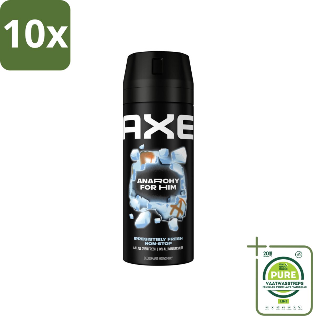 10 x Axe Deodorant Bodyspray Anarchy for Him 150 ml - Grootverpakking - Deodorant - Deodorant Spray - Axe Anarchy - Mannelijke Geur - Granaatappel