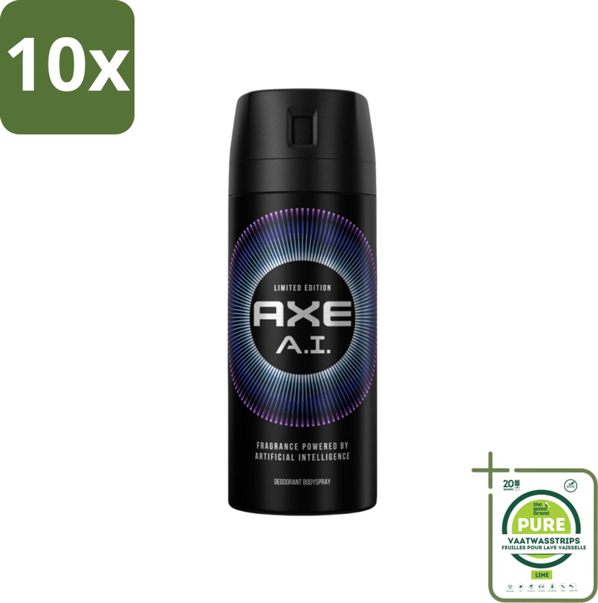 10 x Axe - Limited Edition - Deodorant Bodyspray - A.I. - 150 ml - Grootverpakking - Deodorant - Bodyspray - Axe - A.I. - Geur