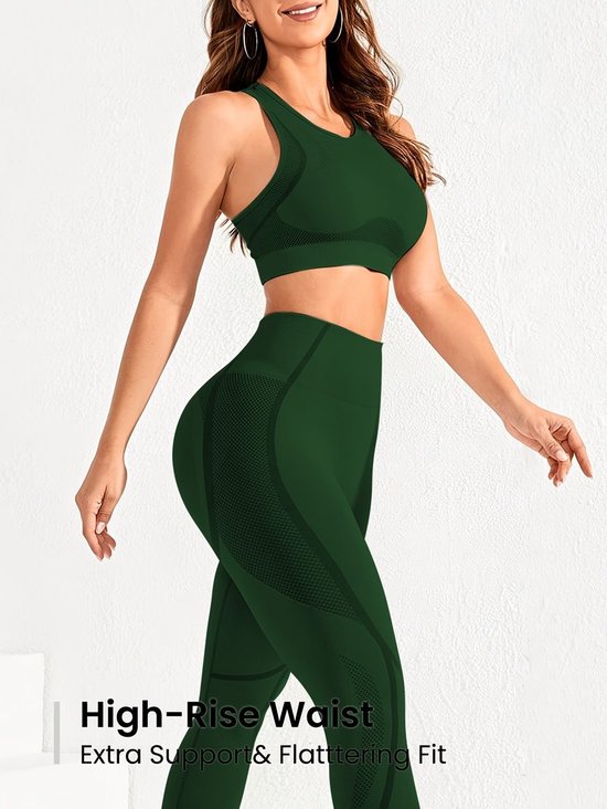 Currero Pilates Pak Dames - Yoga - Buttshaper - Gym - Fitness - Butt Lift - Bil Vergrotend - Heup Liftend - Yogakleding - Donkergroen M — afbeelding 3