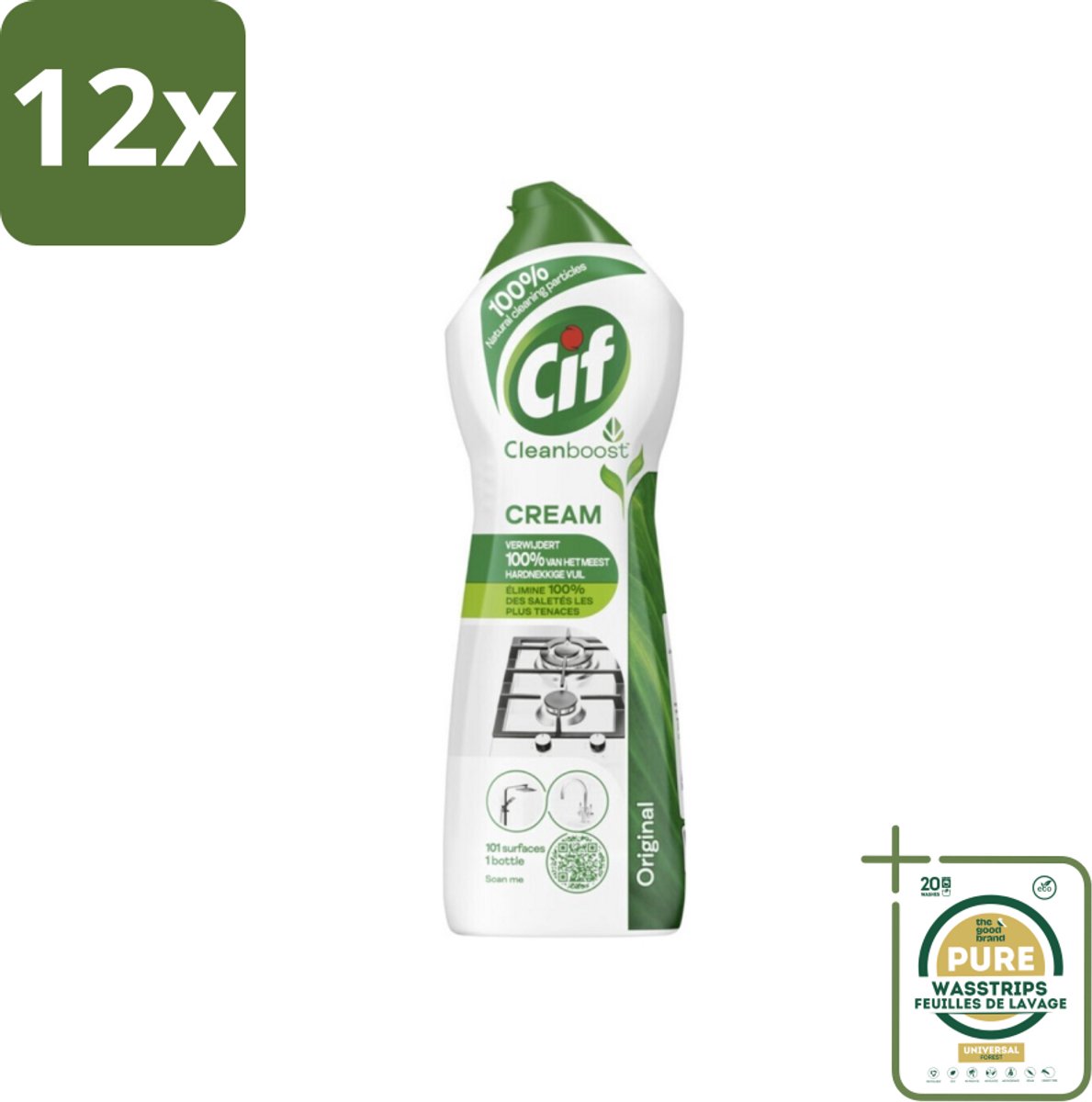 Cif Cleanboost - Original - Poetsmiddel - 750 ml - Voordeelverpakking - 12 stuks - Badkamervreiniger - Hardnekkig vuil