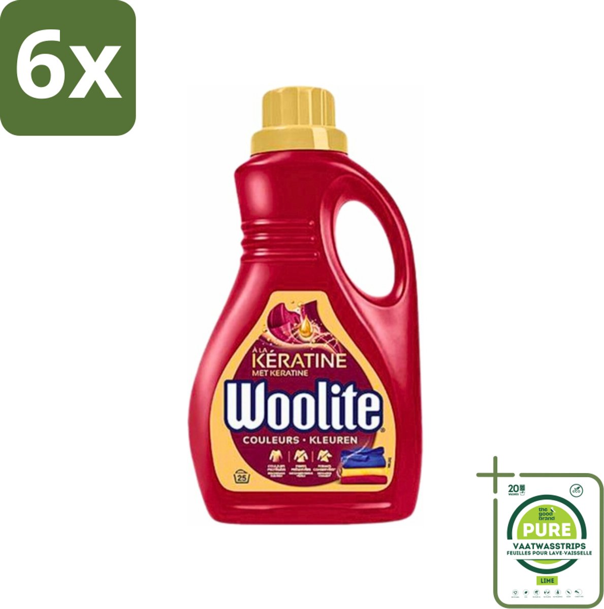 Woolite Color - Vloeibaar Wasmiddel - Met Keratine - Gekleurde Was - 25 Wasbeurten - 1,5L - Voordeelverpakking - 6 stuks - Wasmiddel voor gekleurde kleding - Wasmiddel met keratine