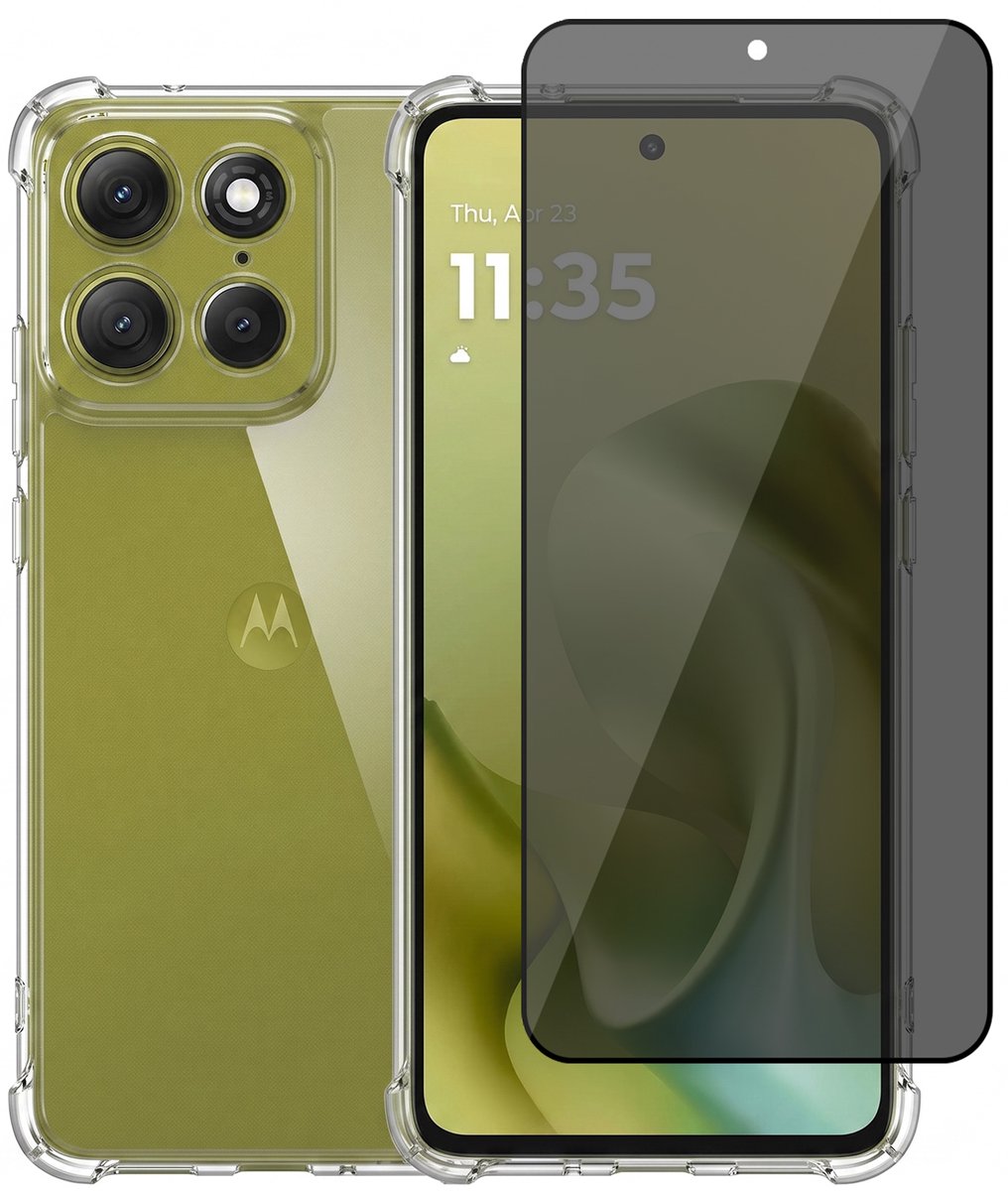Hoesje geschikt voor Motorola Moto G86 / G86 Power – CrystalClear Back Cover – Schokbestendig – Privacy Screenprotector Full Cover