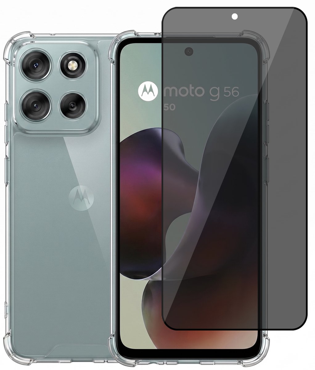 Hoesje geschikt voor Motorola Moto G56 – CrystalClear Back Cover – Schokbestendig – Privacy Screenprotector Full Cover