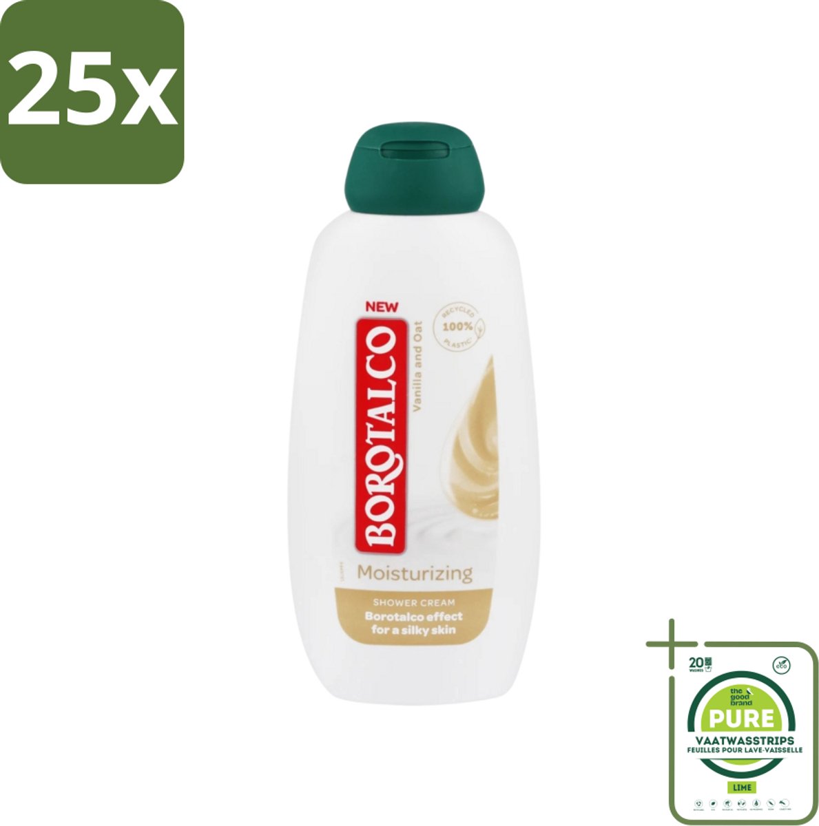 25 x Borotalco - Douchegel - Moisturizing - Vanilla & Oat - 250 ml - Grootverpakking - Douchegel - Hydraterende Douchegel - Vanille - Haver - Borotalco