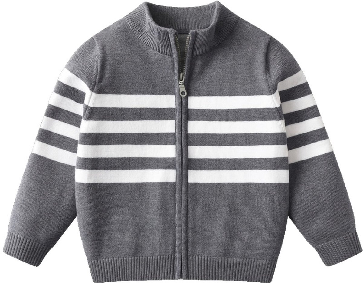 Currero Vest Jongens Met Rits Sweater Jongen Cardigan Gebreid Sweaters Hoodie Warme Trui Lange Mouw 1-2 Jaar Grijs