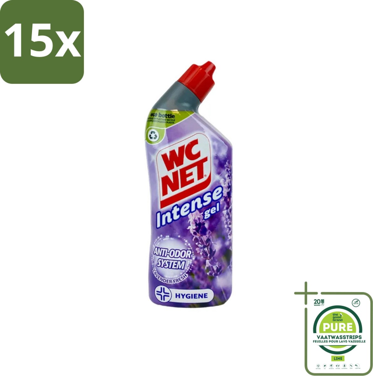 15 x WC Net - Toiletreiniger - Gel - Lavendel - Gerecycled Materiaal - 750 ml - Grootverpakking - Toilet Schoonmaak - Toilet Reiniger - Lavendel Geur - Anti-geur Toilet - Toiletgel
