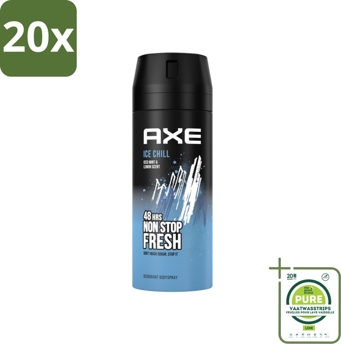 20 x Axe - Deodorant Bodyspray - 48hrs Fresh - Ice Chill - Iced Mint & Lemon - 150 ml - Grootverpakking - Deodorant - Axe - Ice Chill - Frisheid - Geur