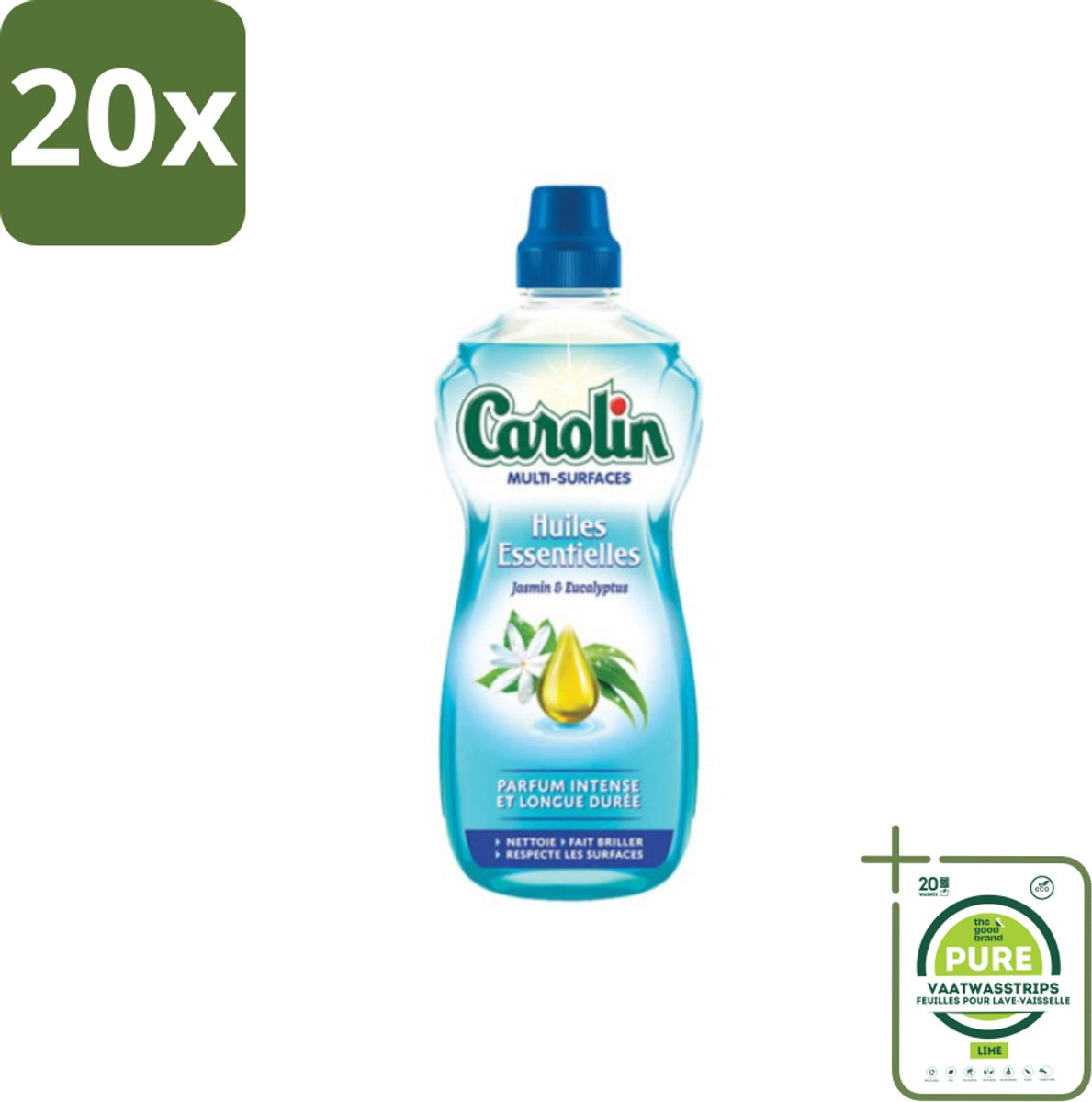 20 x Carolin - Allesreiniger - Essentiële Oliën van Jasmijn en Eucalyptus - 1 L - Grootverpakking - Allesreiniger - Schoonmaakmiddel - Jasmijn - Eucalyptus - Geur