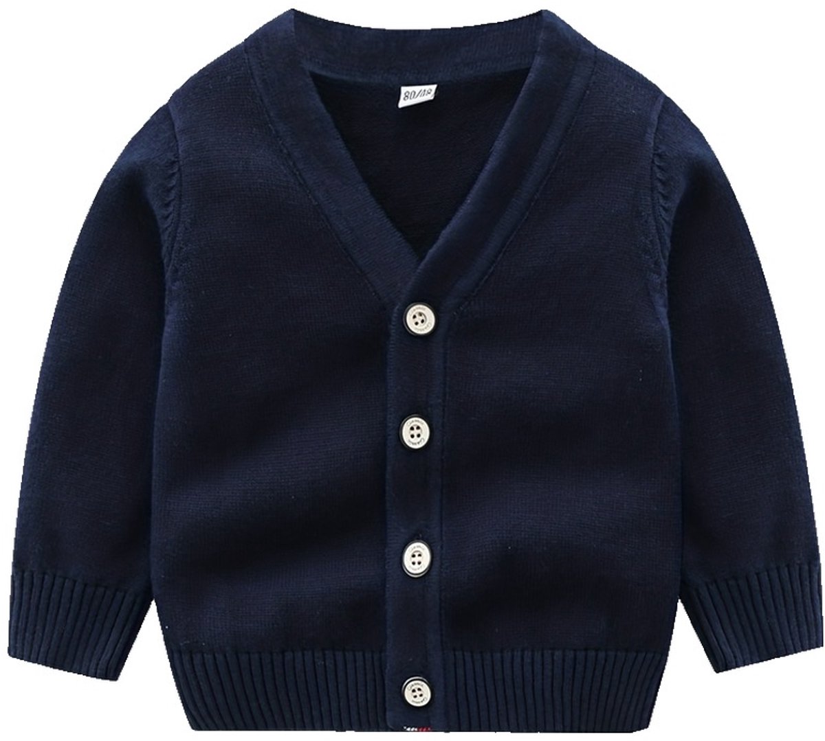 Currero Cardigan Jongens Vest Jongen Met Knopen Kinderen Warm Gebreid Vest Long Donkerblauw 5 Jaar