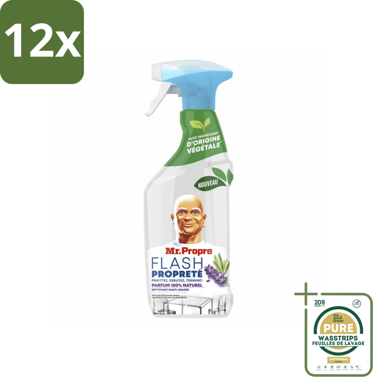 Mr. Proper - Allesreiniger Spray - Lavendel & Rozemarijn - 100% Natuurlijke Parfum - 800 ml - Voordeelverpakking - 12 stuks - Lavendel - Rozemarijn
