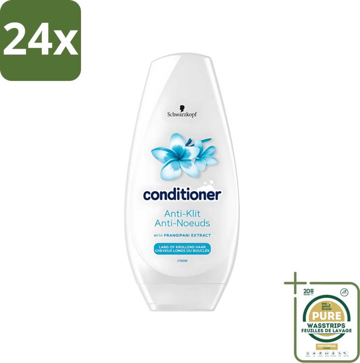 Schwarzkopf - Conditioner - Anti-Klit - Lang of Krullend haar - 250ml - Voordeelverpakking - 24 stuks - Vegan conditioner - Krullend haar