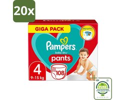 20 x Pampers - Baby-Dry Pants - Luierbroekjes - Maat 4 (9-15 kg) - Comfort Fit - 108 Luiers - Grootverpakking - Pampers Luierbroekjes - Baby Luier - Luier Maat 4 - Luierbroekjes 9-15 Kg - Luierbroekjes Comfort Fit
