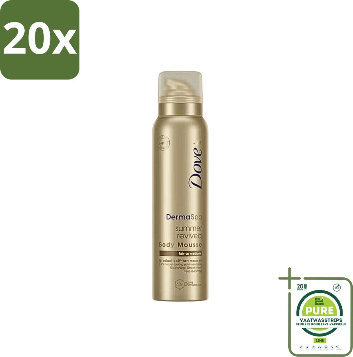 20 x Dove DermaSpa - Zelfbruiner - Tanning Mousse - Medium-Dark - 150 ml - Grootverpakking - Zonnebruining Mousse - Dove DermaSpa - Natuurlijke Bruining - Gelijkmatige Bruining - Hydraterende Bruining