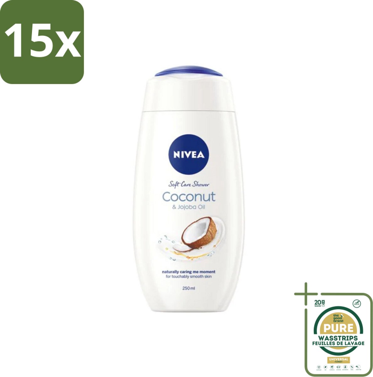 15 x NIVEA Soft Care Douchegel Coconut & Jojoba Oil 250 ml - Grootverpakking - Douchecrème - Kokosnoot - Huidbeschermend - Hydratatie - Huidverzorging