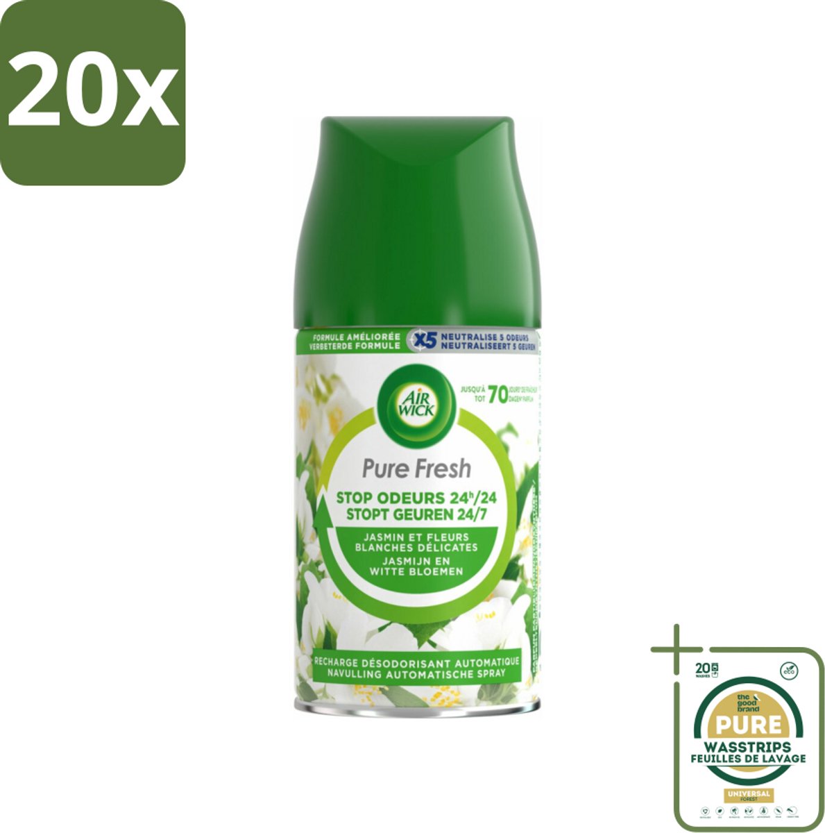 20 x Air Wick Freshmatic - Luchtverfrisser Navulling - Pure Jasmijn & Witte Bloemen - 250ml - Grootverpakking - Luchtverfrisser - Geurverspreider - Jasmijn Geur - Witte Bloemen Geur - Geurintensiteit
