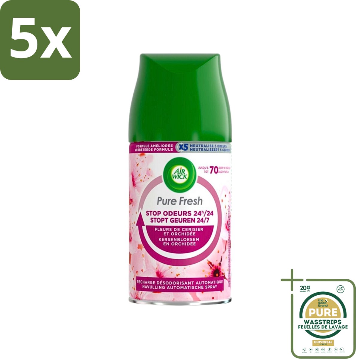 5 x Air Wick Freshmatic Max Pure Fresh Cherry Blossom & Orchid 250 ml - Grootverpakking - Aziatische Kersenbloesem - Luchtverfrisser - Geurverspreider - Geur - Geurstop