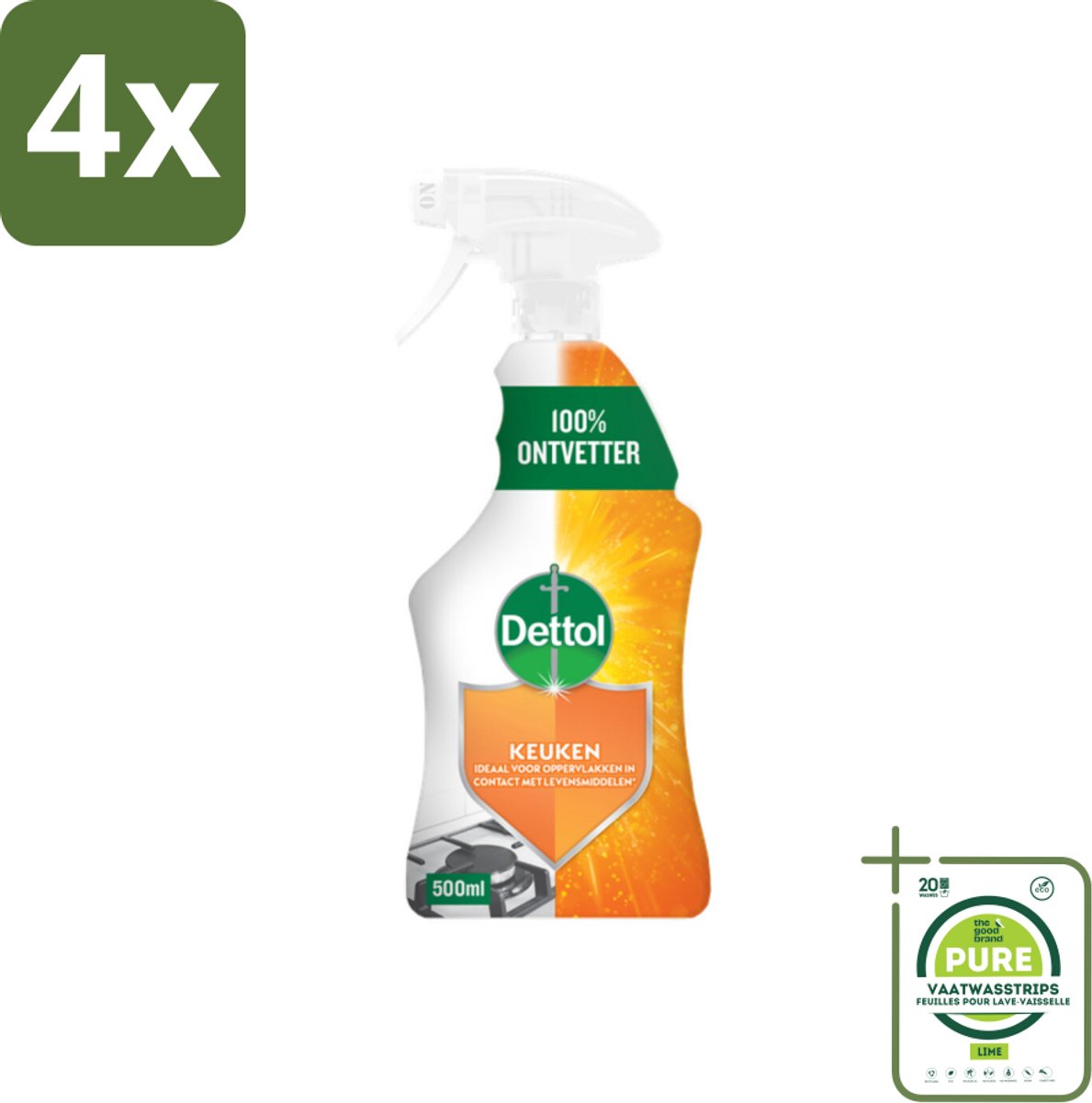 Dettol Power Keukenreiniger Spray 500 ml - Voordeelverpakking - 4 stuks - Allesreiniger - Keukenreiniger