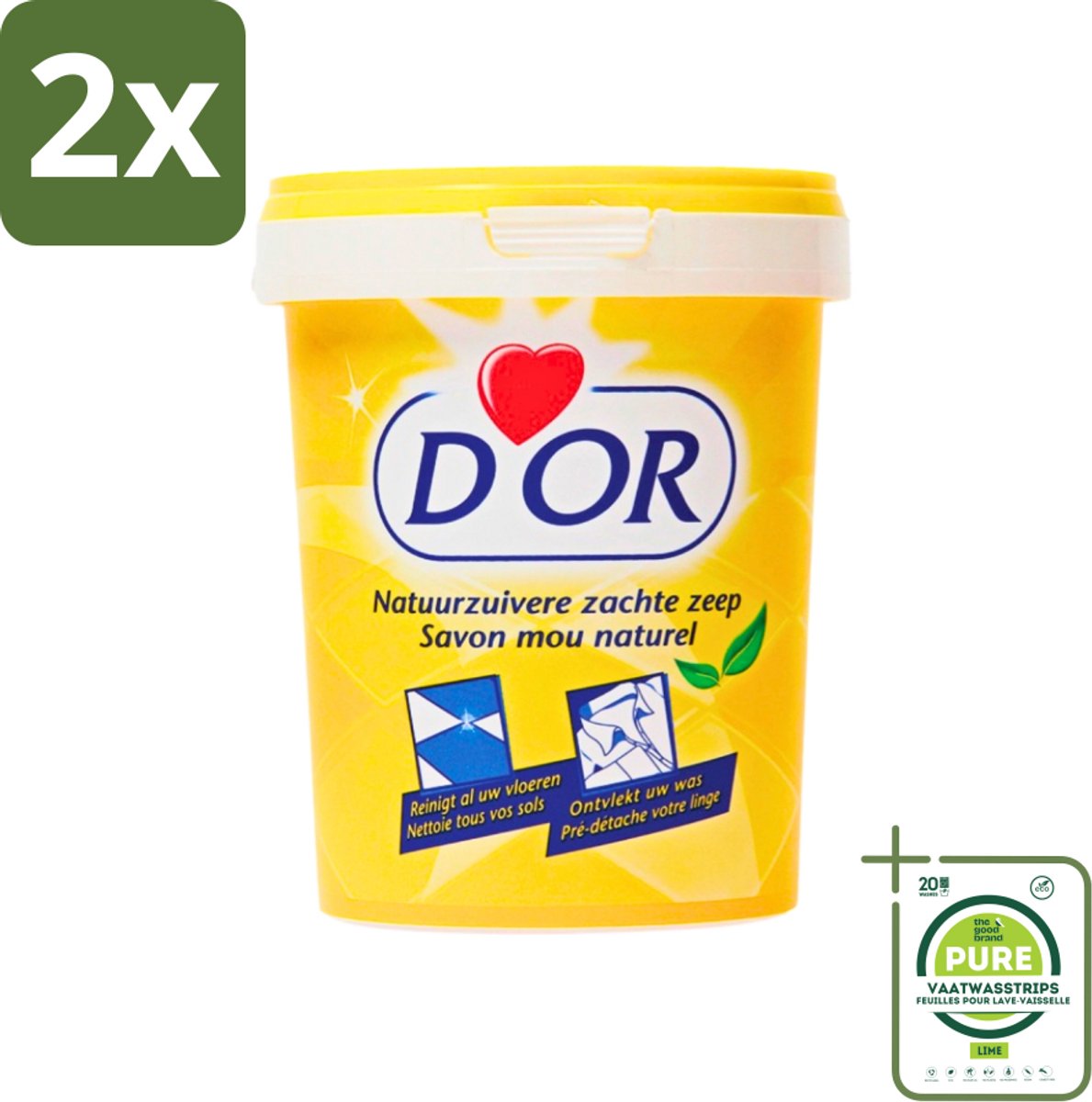 D'Or - Natuurzuivere Zachte Zeep - Vast Zeepmiddel - Voor Vloeren en Was - 1 kg - Voordeelverpakking - 2 stuks - Natuurlijke zeep - Vaste zeep