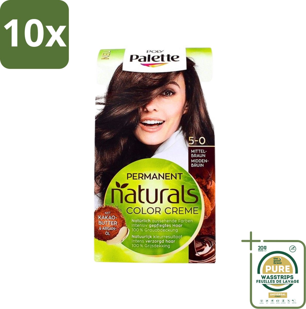 10 x Poly Palette - Haarverf - Middenbruin 5-0 - 115ml - Grootverpakking - Haarkleur - Haarverf - Permanente Haarverf - Middenbruin - Cacaoboter
