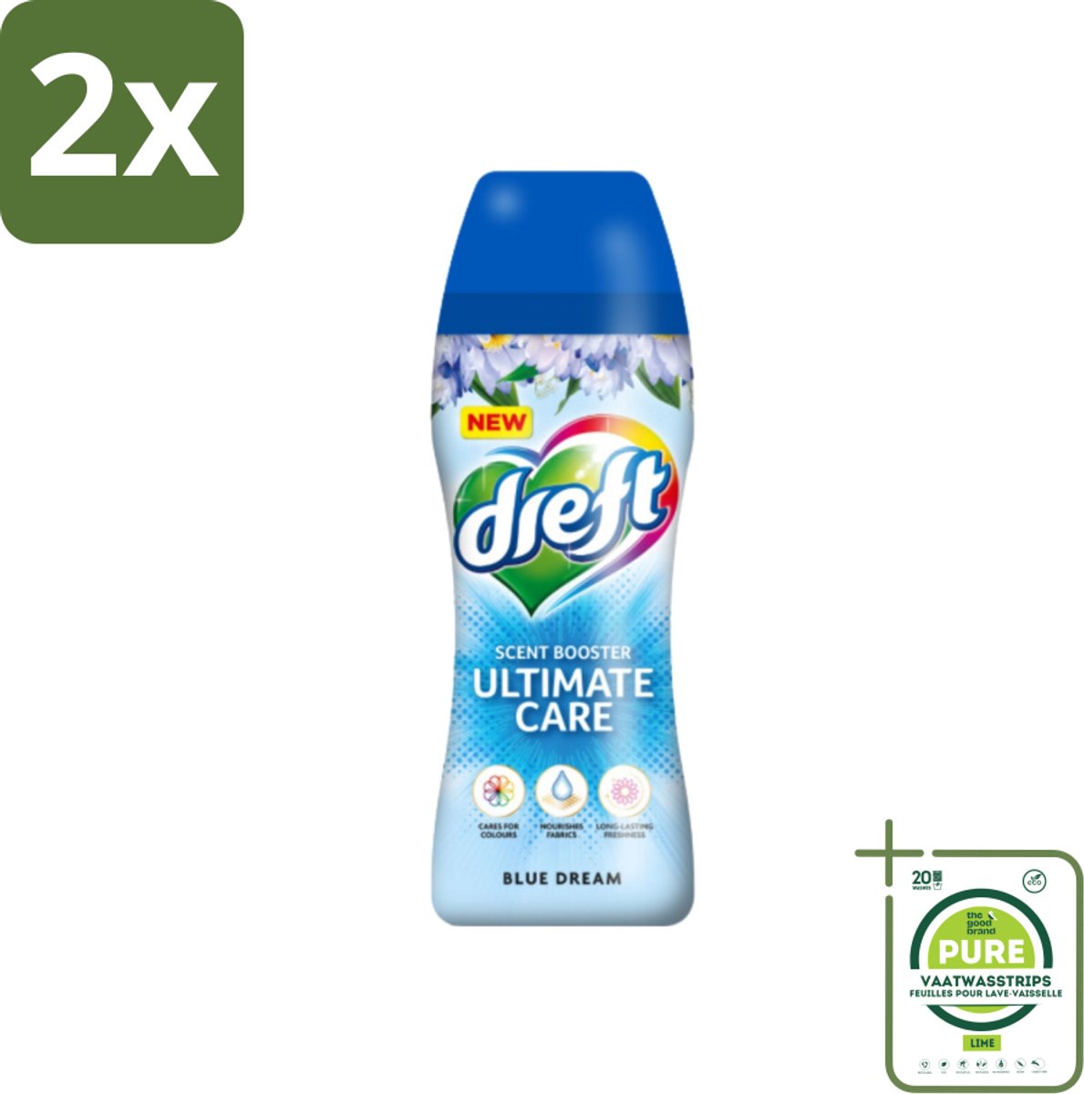 Dreft - Ultimate Care - Wasverzachter - Geurbooster - Gekleurde Was - Blauwe Droom - 15 Wasbeurten - Voordeelverpakking - 2 stuks - Wasverzachter - Geur
