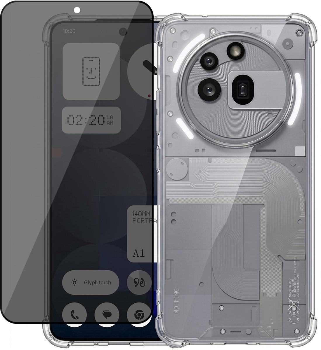 Hoesje geschikt voor Nothing Phone 3a – CrystalClear Back Cover – Schokbestendig – Privacy Screenprotector Full Cover