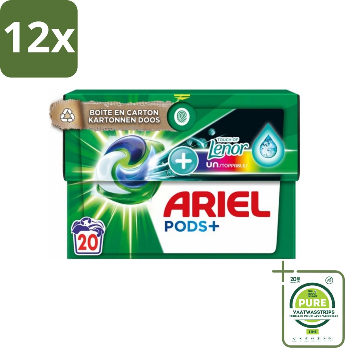 Ariel Original - Touch of Lenor Unstoppables - Wasmiddelcapsules - Pods+ - Gekleurde Was - 20 Wasbeurten - Voordeelverpakking - 12 stuks - Ariel Pods+ - Wasmiddelcapsules