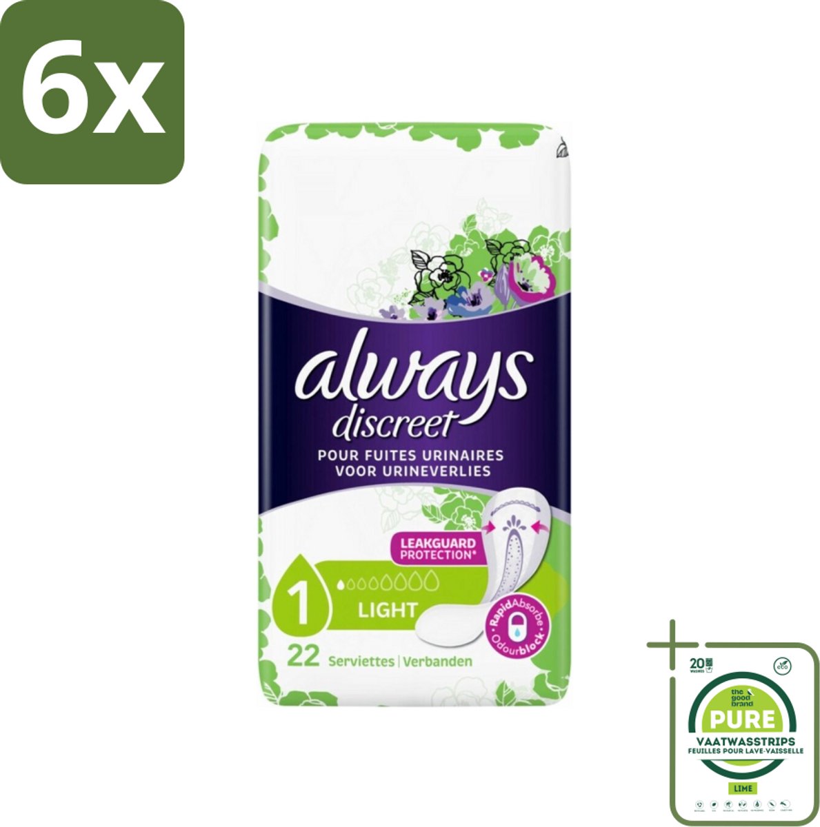Always Discreet - Maandverband - Lichte Bescherming - 22 Maandverbandjes - Voordeelverpakking - 6 stuks - Always Discreet - Maandverband