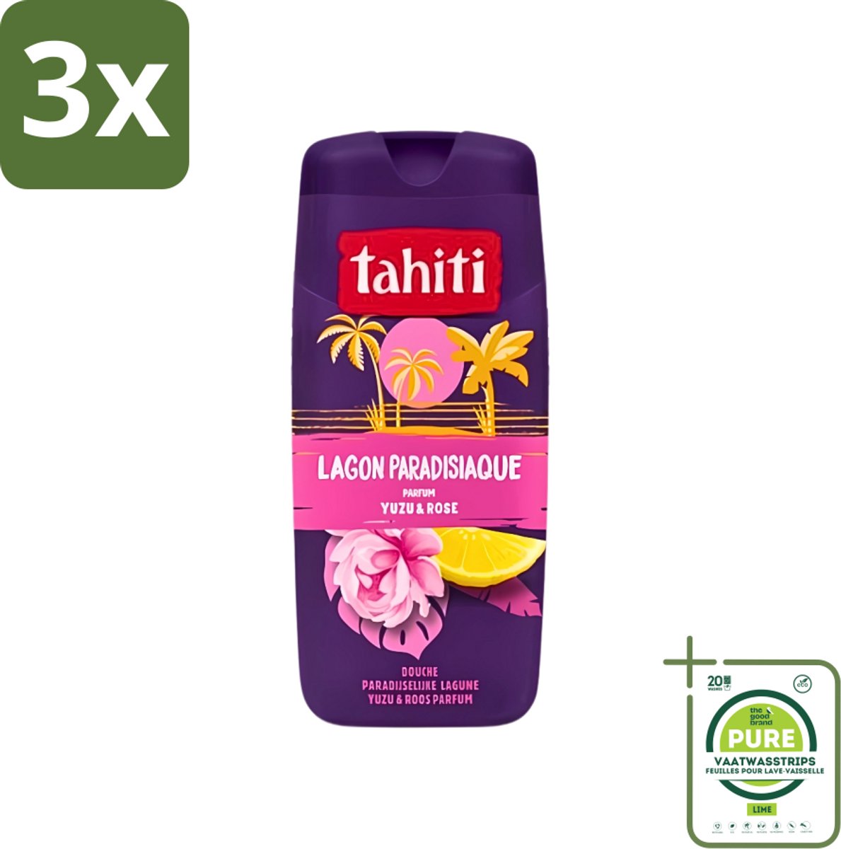 3 x Tahiti - Douchegel - Paradijselijke Lagune - Yuzu & Rose - 315 ml - Grootverpakking - Douchegel - Tahiti - Yuzu - Roze - Tropische Geur