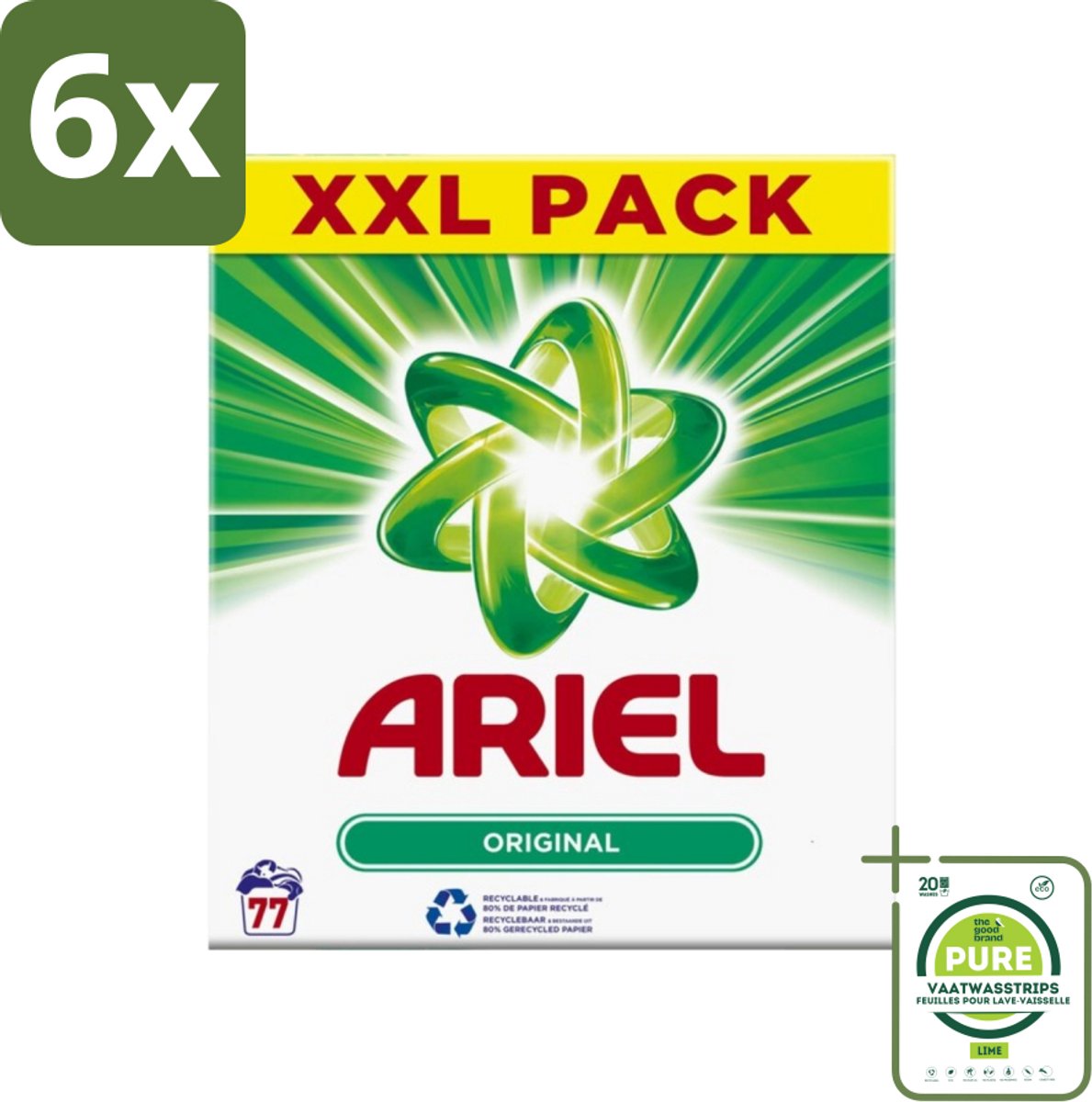 Ariel Original XXL - Waspoeder - Witte en Lichtgekleurde Was - 77 Wasbeurten - Voordeelverpakking - 6 stuks - Waspoeder - Ariel