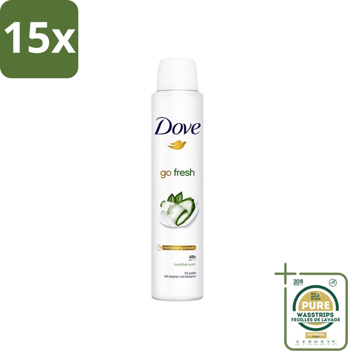 15 x Dove Go Fresh - Deospray - Groene Thee & Komkommer - 200 ml - Grootverpakking - Dove Go Fresh Deospray Groene Thee & Komkommer - Frisheid - Transpiratie Bescherming - Geur - Oksel Crème
