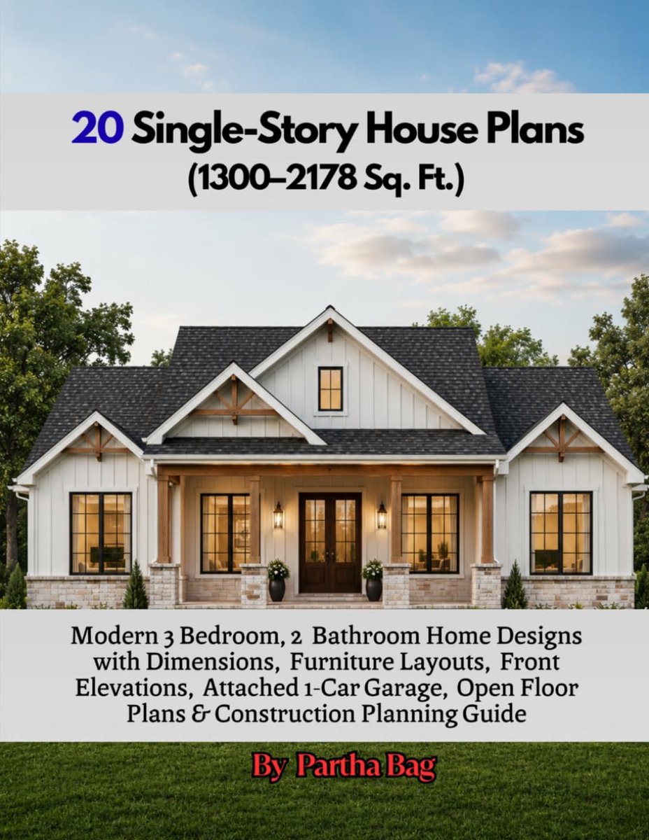 20 Single-Story House Plans (1300–2178 Sq. Ft.): Modern 3 Bedroom, 2 Bathroom Home Designs with Dimensions, Furniture - ShopVlot