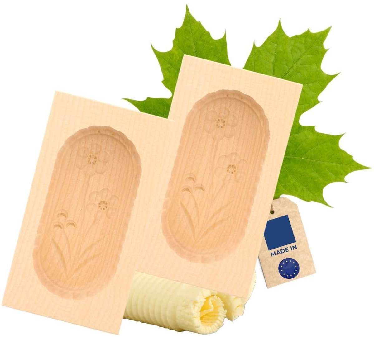 Elzusha - Butter Mould voor 125 g - Houten boterformer met bloemenmotief