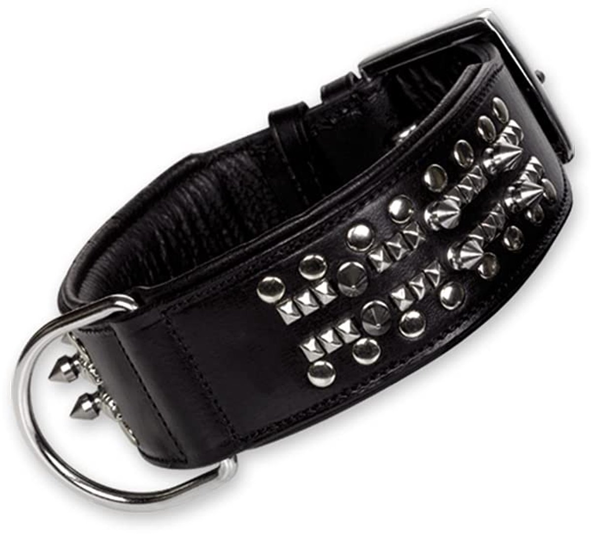 Elzusha - Lederen Hondenhalsband met Spikes en Nieten (45 cm)