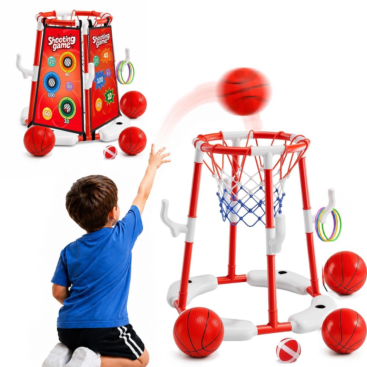 Elzusha - 3-in-1 Zwembad Basketbalset met 4 Basketballetjes en 12 Ringen