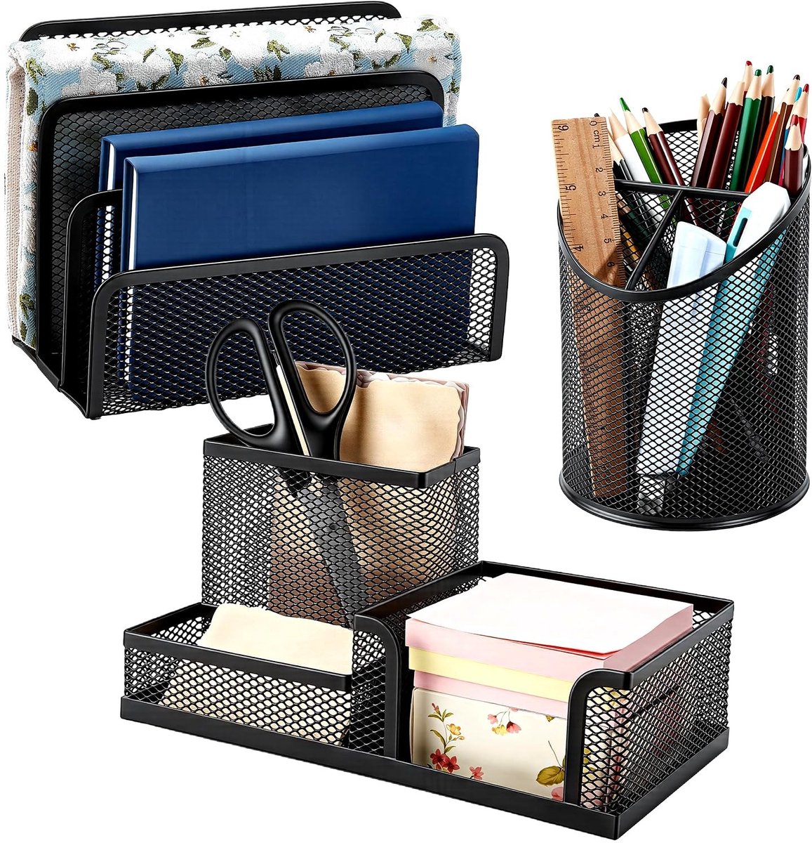 Elzusha - 3-delige Zwarte Bureau-organizer Set - Multifunctionele Bureaumap