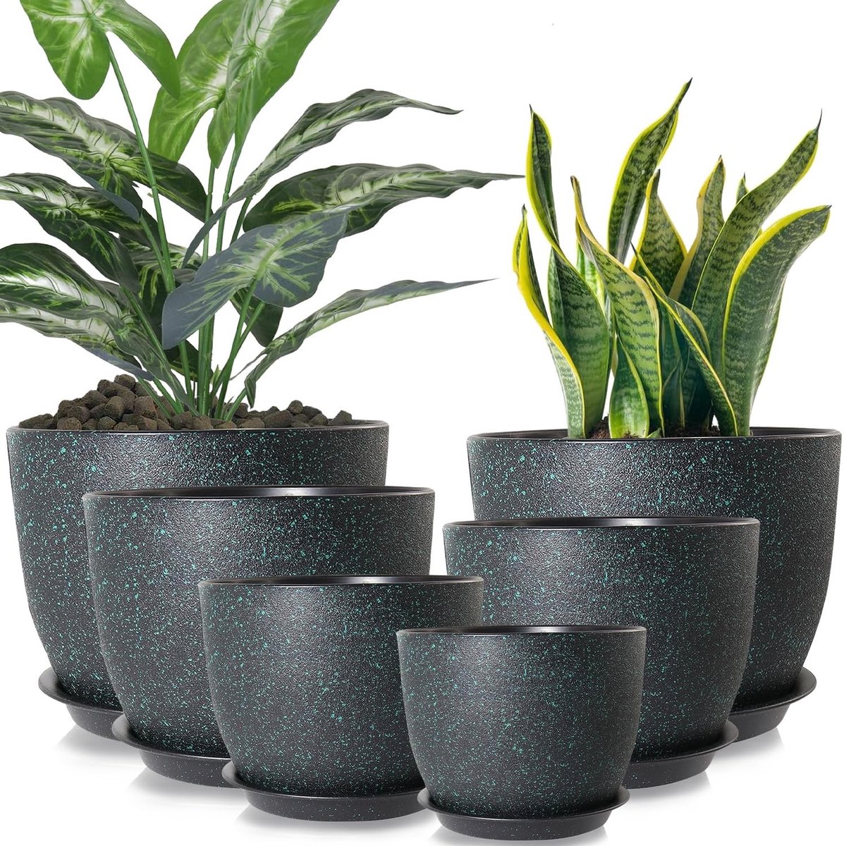 Elzusha - Plastic Plant Pot Set - 6 Stuks met Drainagegaten - Groen