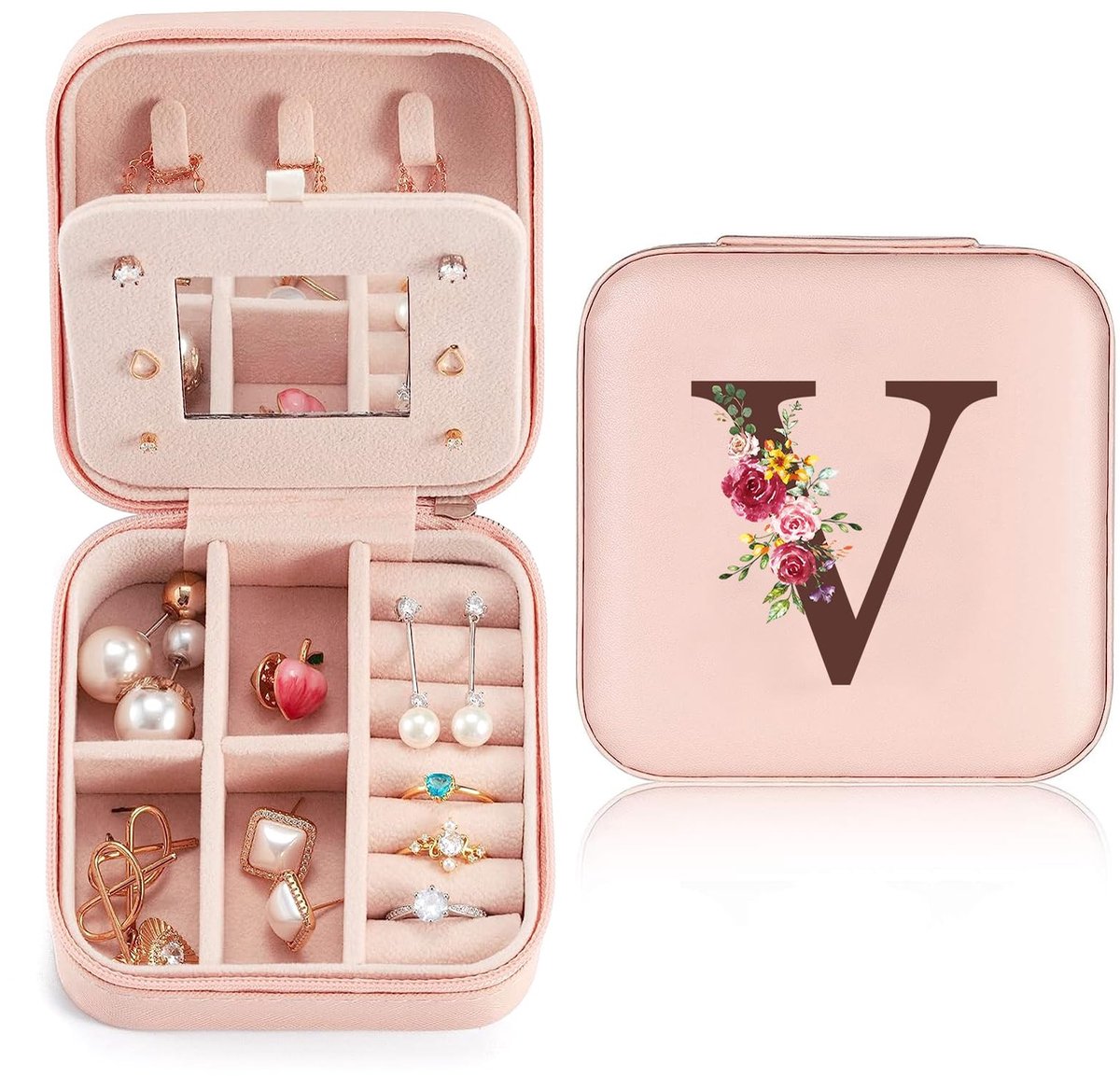 Elzusha- Sieradenkistje Klein - PU-leer - Sieradenopslag - Cadeau voor Dames/Meisjes - Reisorganizer - Compact met Vakken - Juwelendoos