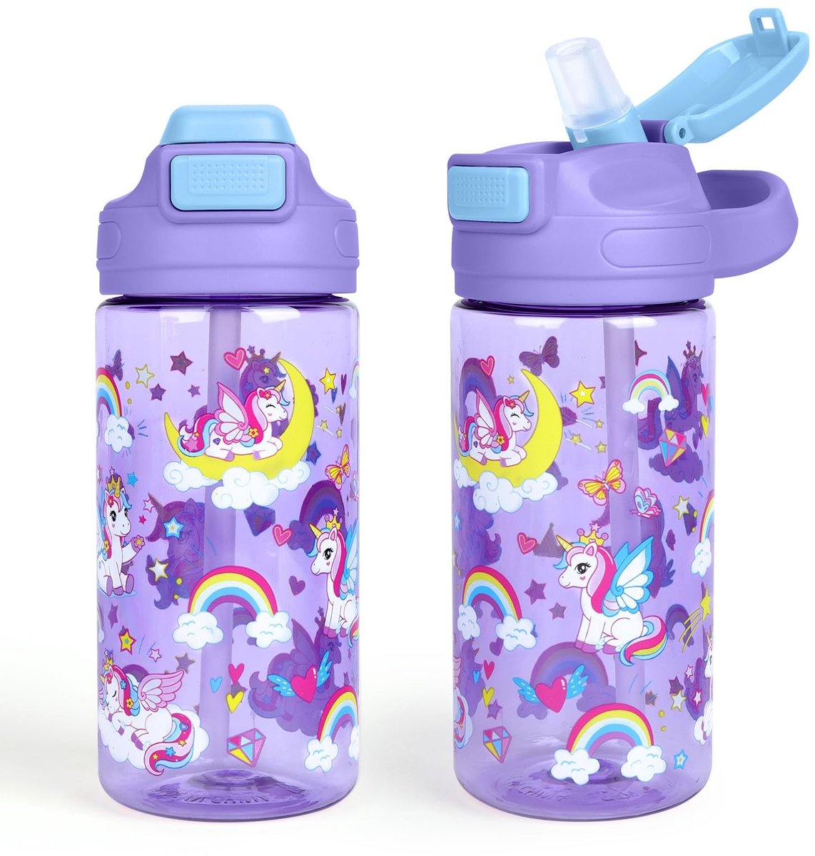 Elzusha - Waterfles voor Kinderen - Lekvrije en BPA-vrije Drinkbeker met Eenhoorn Themas