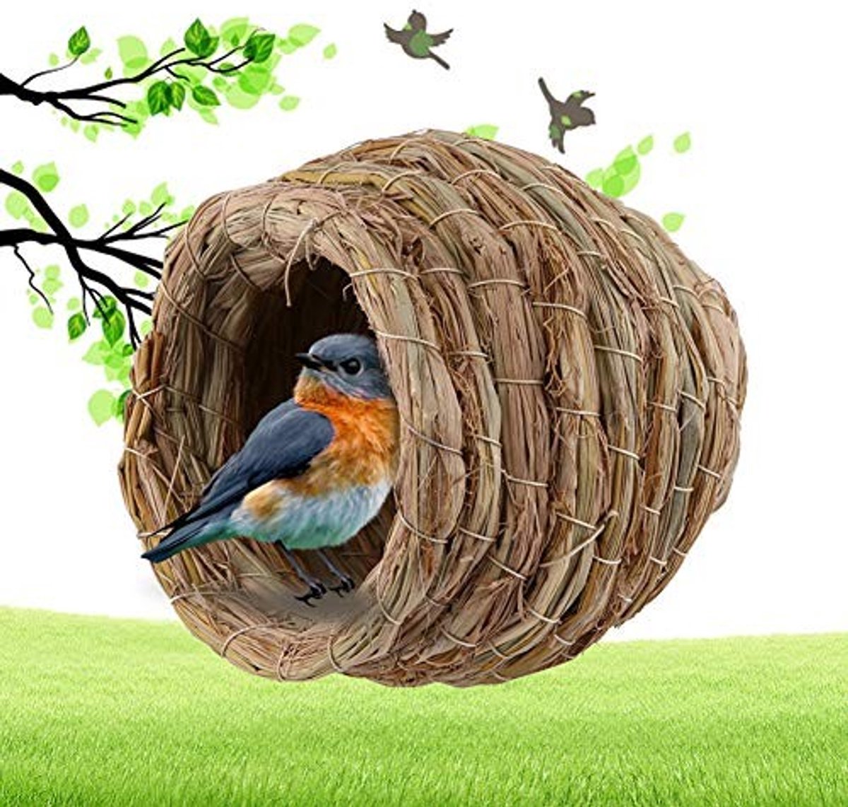 Elzusha - Handgeweven Stro Vogelnest voor Vogels en Kleine Huisdieren