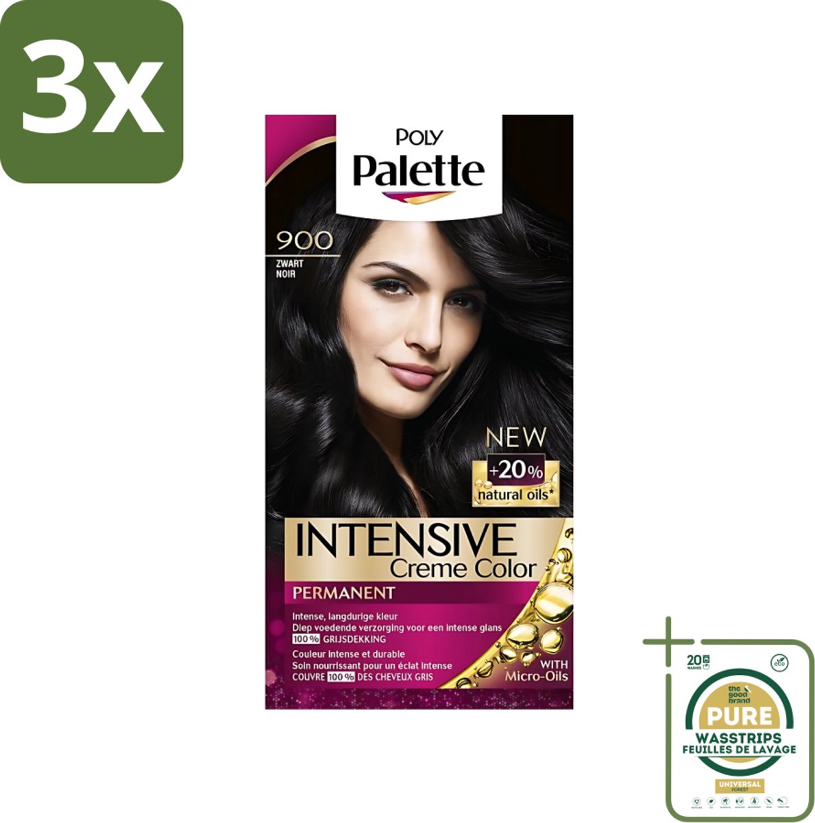 3 x Poly Palette - Haarverf - Zwart 900 - 115ml - Grootverpakking - Haarverf - Zwart - Arganolie - Haarkleur - Permanente Haarkleur