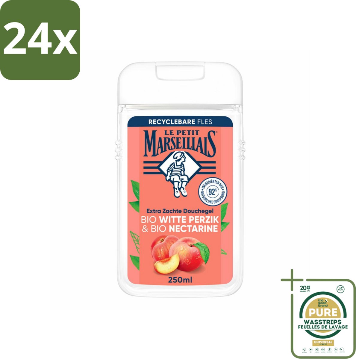 Le Petit Marseillais – Douchegel – Bio Perzik & Nectarine – Verfrissend – 250 ml - Voordeelverpakking - 24 stuks - Bio douchegel - Fruitige douchegel