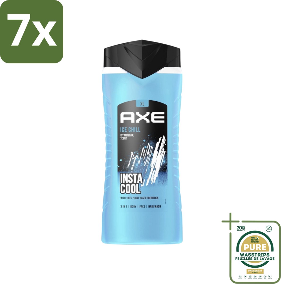 7 x Axe XL - 3-in-1 Douchegel - Ice Chill - Icy Menthol - Insta Cool - 400 ml - Grootverpakking - Douchegel - Frisheid - Bevroren Munt - Citroen - 3-in-1