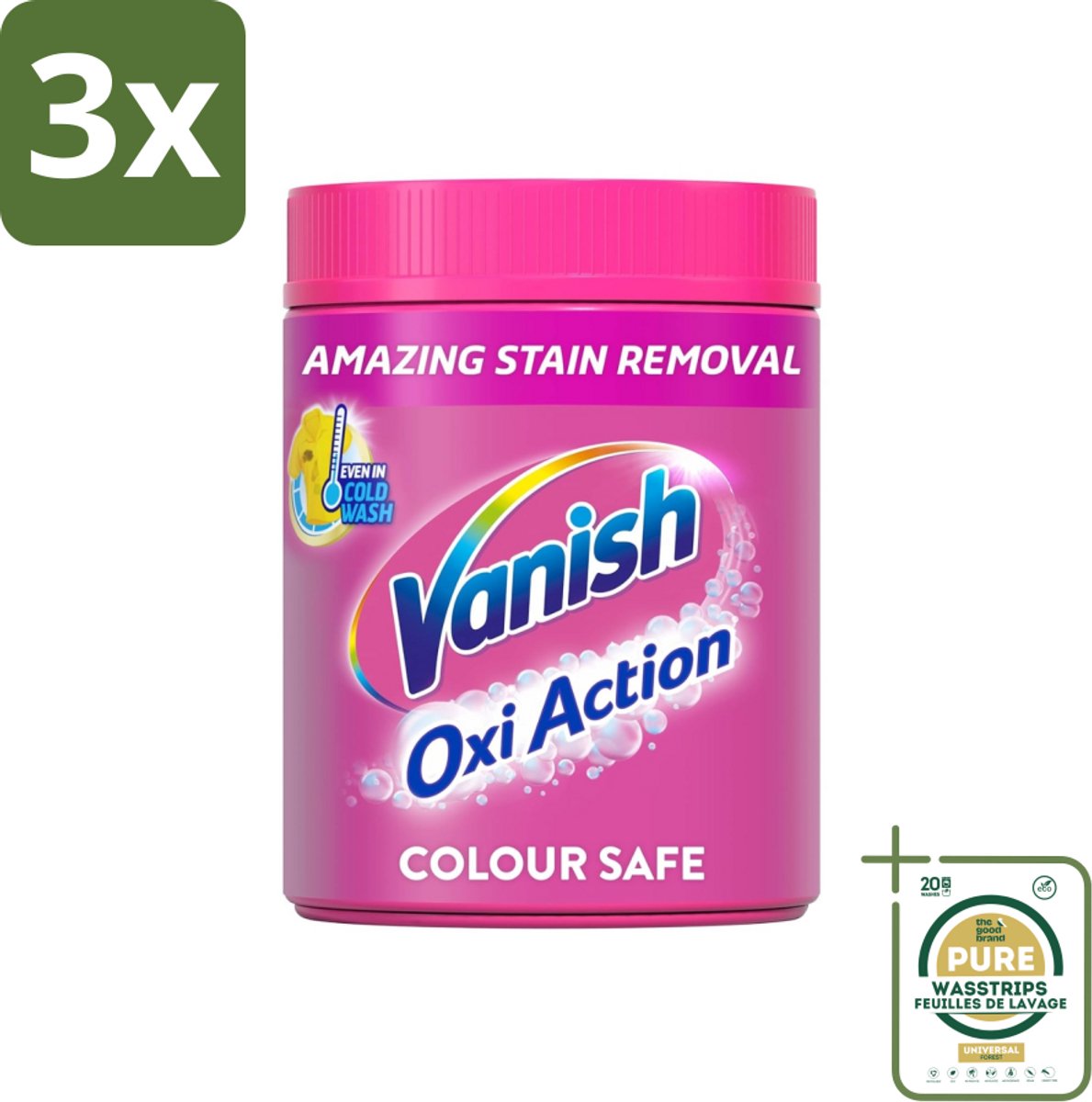 3 x Vanish Oxi Action Pink - Vlekkenverwijderaar - Wasbooster - Zonder Bleek - 1.12 Kg - Grootverpakking - Vlekkenverwijderaar - Wasbooster - Witte Kleding - Bleekvrije Was - Geurneutralisatie