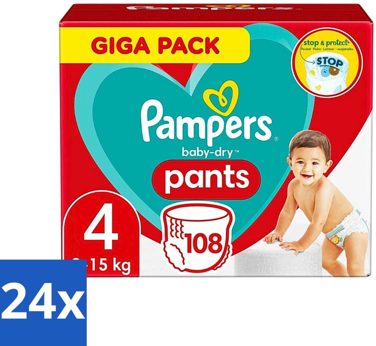 24 x Pampers - Baby-Dry Pants - Luierbroekjes - Maat 4 (9-15 kg) - Comfort Fit - 108 Luiers - Pampers Luierbroekjes - Baby Luier - Luier Maat 4 - Luierbroekjes 9-15 Kg - Luierbroekjes Comfort Fit