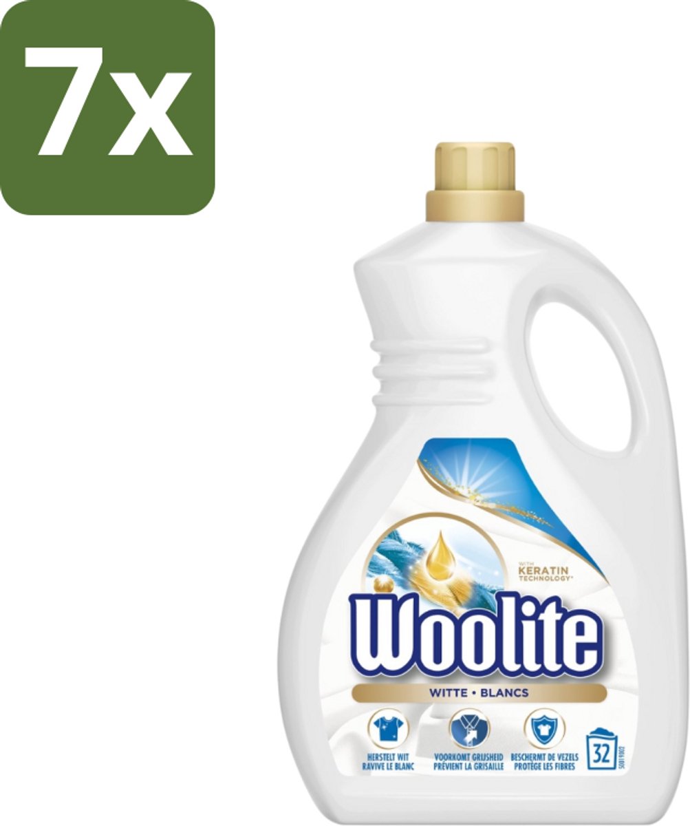7 x Woolite White - Vloeibaar Wasmiddel - Met Keratine - Witte Was - 32 Wasbeurten - 1,9L - Wasmiddel Wit - Keratine Wasmiddel - Witte Was - Witte Kleding - Wasbeurten