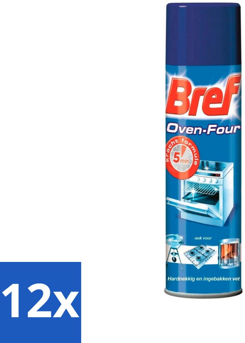 12 x Bref - Oven Spray - Tegen Hardnekkig en Ingebakken Vet - 450 ml - Ovenreiniger - Vetverwijderaar - Keukenreiniger - Ovenspray - Schoonmaakmiddel