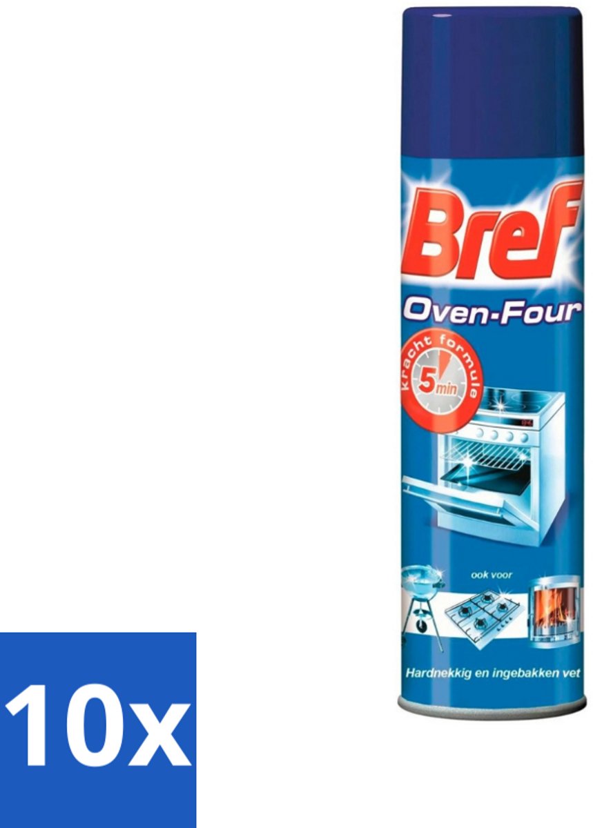 10 x Bref - Oven Spray - Tegen Hardnekkig en Ingebakken Vet - 450 ml - Oven Reinigen - Vet Verwijderen - Oven Reiniger - Keuken Reinigen - Vet Op Kookplaat Verwijderen
