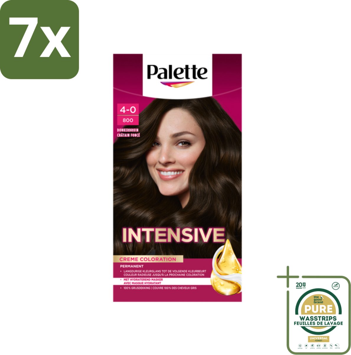 7 x Palette Intensive Oil-Care Color Haarkleuring 800 Donkerbruin - Grootverpakking - Haarverf - Arganolie - Donkerbruin - Langdurige Kleur - Haarkleur